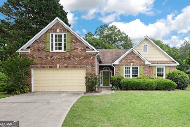 4801 Devonhurst Way, Powder Springs, GA 30127 - traditional-style house featuring brick siding, a front lawn, concrete driveway, and a shingled roof