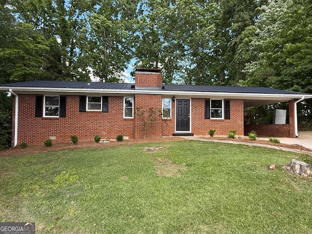 2751 Wayman Dr, Gainesville, GA 30506 - ranch-style home with a front lawn, brick siding, a chimney, and a carport