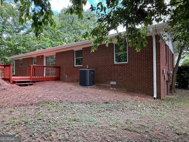 2751 Wayman Dr, Gainesville, GA 30506 - rear view of property with central air condition unit, brick siding, a deck, and crawl space
