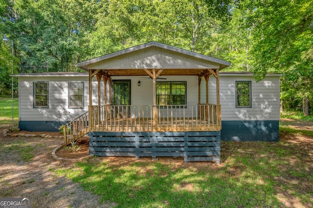 236 Overland Trl, Sparta, GA 31087 - view of front of house with a ceiling fan, crawl space, and a porch