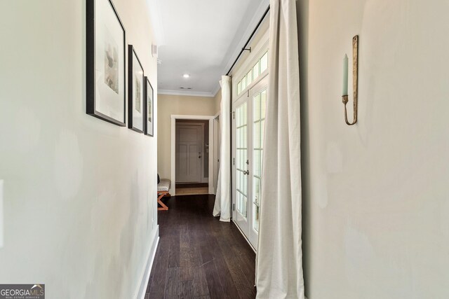 90 Middle St, Senoia, GA 30276 - hall with dark wood-style floors and crown molding