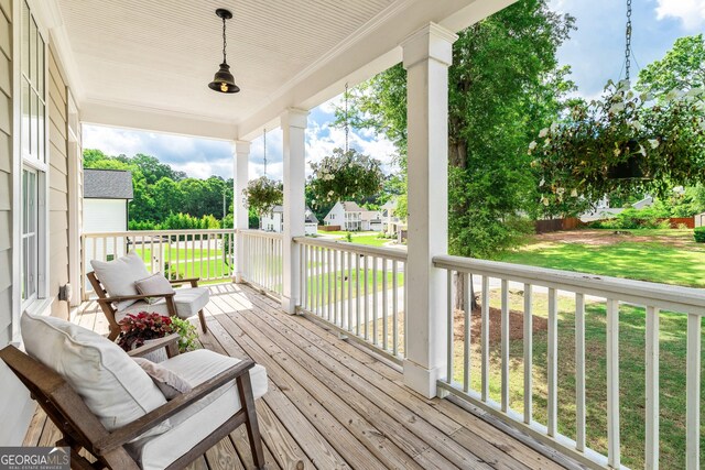 90 Middle St, Senoia, GA 30276 - wooden porch featuring a yard