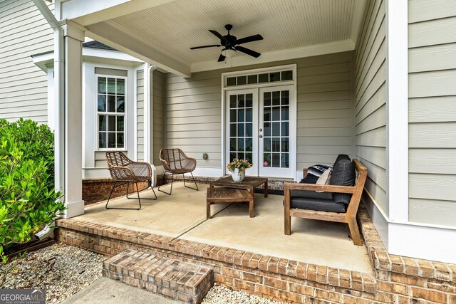 90 Middle St, Senoia, GA 30276 - view of patio / terrace with french doors and a ceiling fan