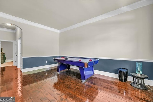 271 Learwood, Atlanta, GA 30349 - recreation room featuring ornamental molding, arched walkways, wood-type flooring, and baseboards