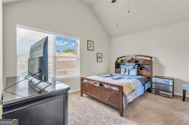 271 Learwood, Atlanta, GA 30349 - bedroom featuring vaulted ceiling, light colored carpet, baseboards, and a ceiling fan