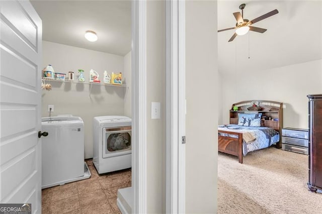 271 Learwood, Atlanta, GA 30349 - laundry area featuring separate washer and dryer, a ceiling fan, and carpet flooring