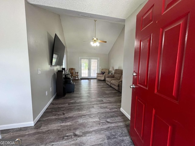 43 Fabian Ln, Hinesville, GA 31313 - entryway with french doors, dark wood-type flooring, lofted ceiling, ceiling fan, and baseboards