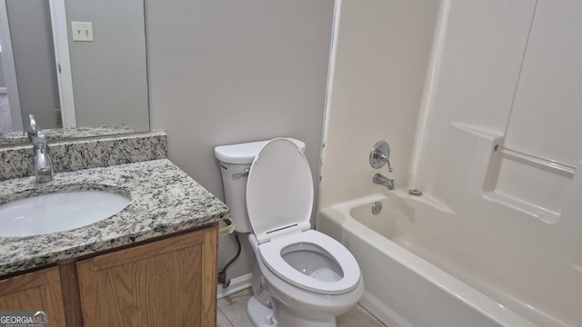 6120 Raleigh Oaks Ct, Lithonia, GA 30058 - full bath featuring toilet, vanity, bathing tub / shower combination, and tile patterned flooring