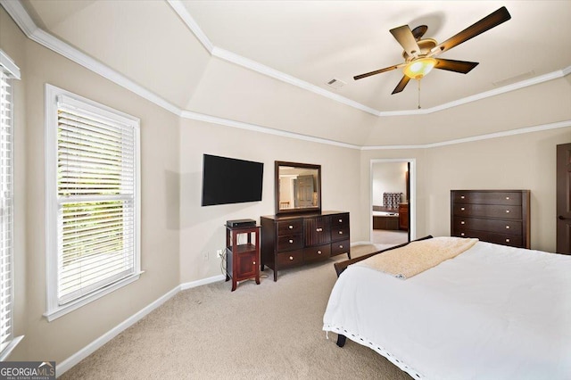 161 Highgrove Dr, Suwanee, GA 30024 - carpeted bedroom with baseboards, ornamental molding, and ceiling fan