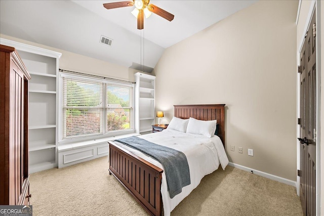 161 Highgrove Dr, Suwanee, GA 30024 - bedroom featuring light colored carpet, lofted ceiling, a ceiling fan, and baseboards