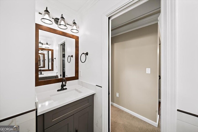 161 Highgrove Dr, Suwanee, GA 30024 - bathroom featuring crown molding, vanity, and baseboards