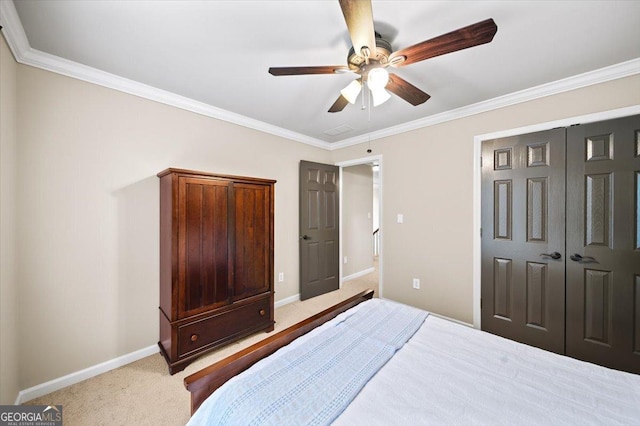 161 Highgrove Dr, Suwanee, GA 30024 - carpeted bedroom featuring baseboards, ornamental molding, a ceiling fan, and a closet