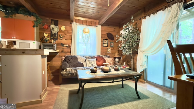 87 Garden Ln, Cleveland, GA 30528 - office space featuring wood ceiling with exposed beams, wood walls, and light wood-style floors