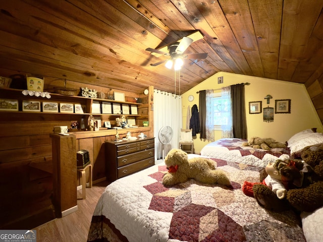 87 Garden Ln, Cleveland, GA 30528 - bedroom featuring wooden ceiling, light wood-type flooring, lofted ceiling, and wood walls