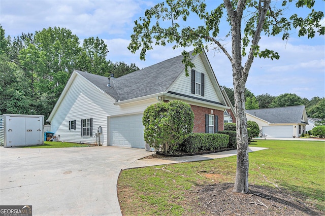 1108 The By Way, Mcdonough, GA 30252 - traditional-style home featuring a garage, a front lawn, driveway, a shingled roof, and brick siding