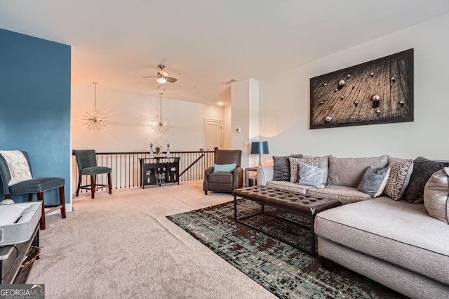 2543 Oakbourne Ln Unit 14, Smyrna, GA 30080 - carpeted living area featuring a ceiling fan