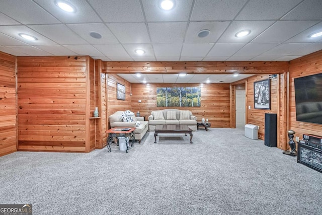 1325 Starboard Way, Cumming, GA 30041 - living area featuring wood walls, carpet flooring, and recessed lighting