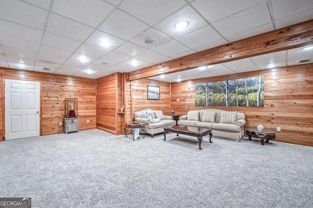 1325 Starboard Way, Cumming, GA 30041 - carpeted living area featuring wooden walls, a paneled ceiling, and recessed lighting