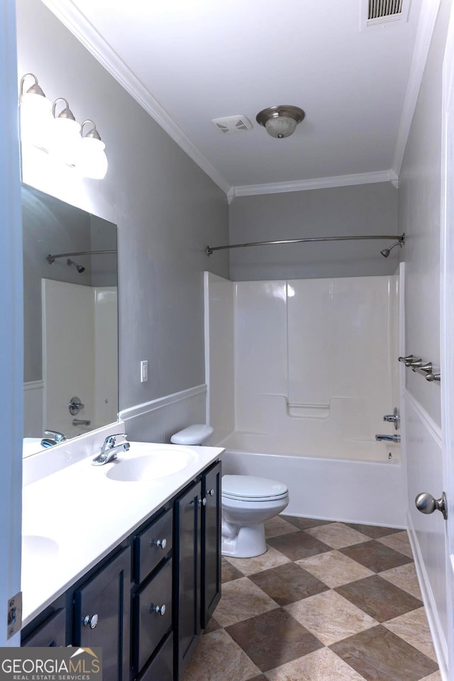 515 Edgewood Dr, Athens, GA 30606 - full bathroom with ornamental molding, double vanity, toilet, and bathing tub / shower combination