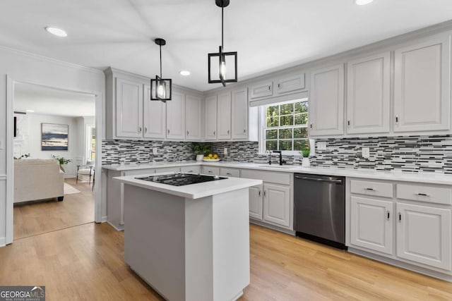 5706 Brookstone Walk NW, Acworth, GA 30101 - kitchen featuring dishwasher, black electric stovetop, light countertops, decorative backsplash, and recessed lighting