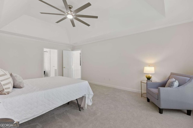 5706 Brookstone Walk NW, Acworth, GA 30101 - carpeted bedroom featuring a raised ceiling, lofted ceiling, and ceiling fan