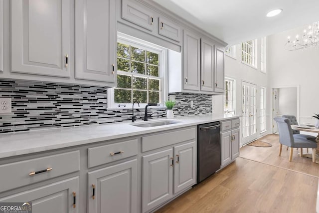 5706 Brookstone Walk NW, Acworth, GA 30101 - kitchen featuring stainless steel dishwasher, plenty of natural light, backsplash, a chandelier, and recessed lighting