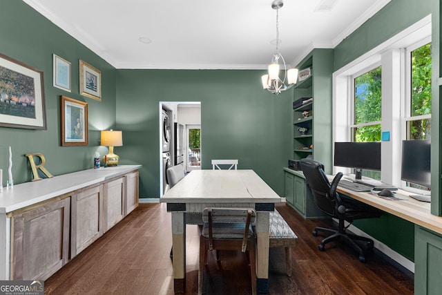 73 Fair St, Newnan, GA 30263 - office space with ornamental molding, dark wood-style flooring, a chandelier, and baseboards