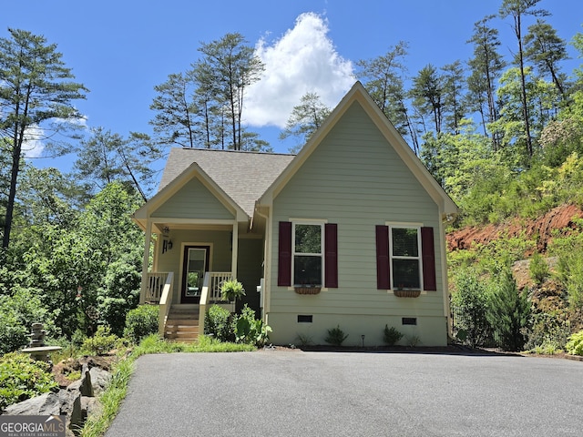 1356 Woodbrier, Sautee Nacoochee, GA 30571 - view of front of house with crawl space, a porch, and a shingled roof