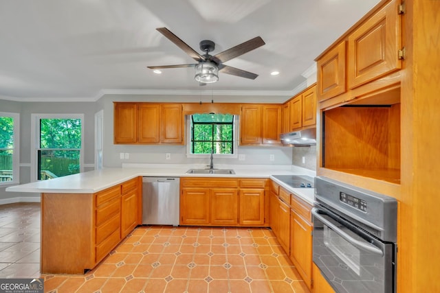 112 White Oak Cir, Dublin, GA 31021 - kitchen with oven, dishwasher, a sink, a peninsula, and ornamental molding