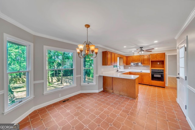 112 White Oak Cir, Dublin, GA 31021 - kitchen featuring a sink, black appliances, a peninsula, light countertops, and healthy amount of natural light