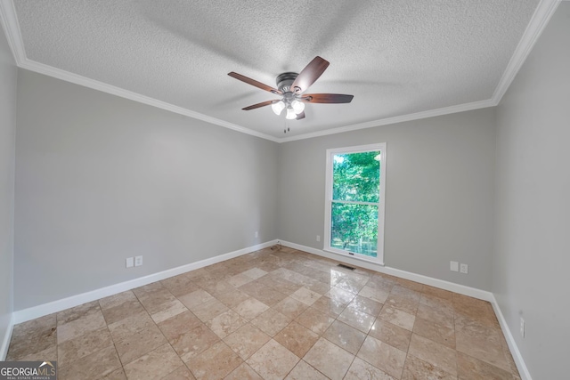 112 White Oak Cir, Dublin, GA 31021 - unfurnished room with ceiling fan, baseboards, a textured ceiling, light stone finish flooring, and crown molding