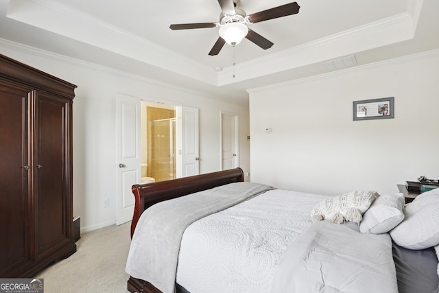 178 Munira Ln SW, South Fulton, GA 30331 - bedroom with a raised ceiling, light carpet, crown molding, ceiling fan, and baseboards
