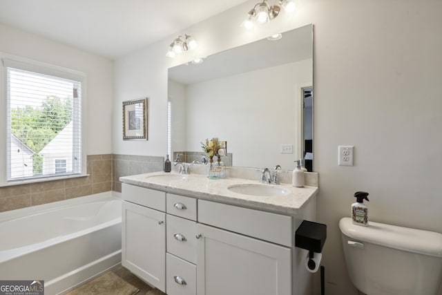 178 Munira Ln SW, South Fulton, GA 30331 - bathroom featuring double vanity, toilet, and a bath