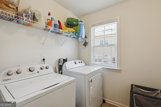 178 Munira Ln SW, South Fulton, GA 30331 - washroom with independent washer and dryer, tile patterned flooring, and baseboards
