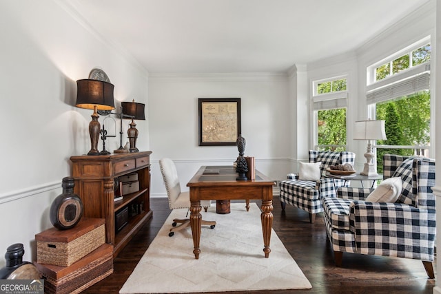 750 Highview Ct, Woodstock, GA 30189 - office area with dark wood-style flooring and crown molding