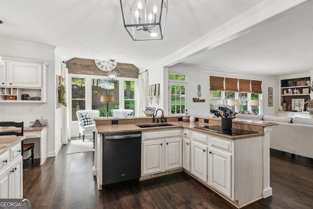 750 Highview Ct, Woodstock, GA 30189 - kitchen with dishwasher, a sink, open floor plan, black electric cooktop, and dark wood-style floors