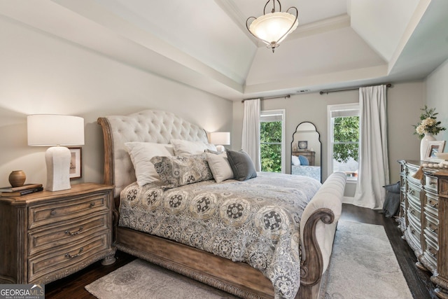 750 Highview Ct, Woodstock, GA 30189 - bedroom with dark wood-type flooring and a raised ceiling