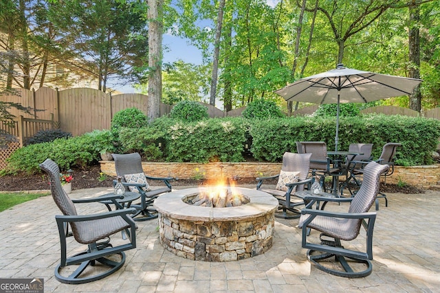750 Highview Ct, Woodstock, GA 30189 - view of patio with an outdoor fire pit