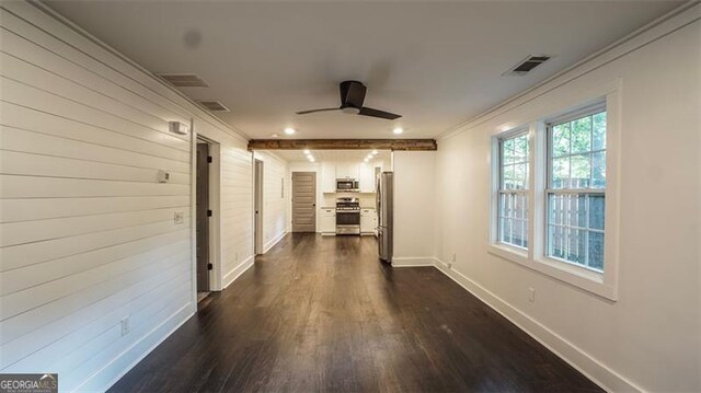 4443 Toonigh Rd, Acworth, GA 30101 - corridor with crown molding, dark wood-type flooring, baseboards, wooden walls, and recessed lighting
