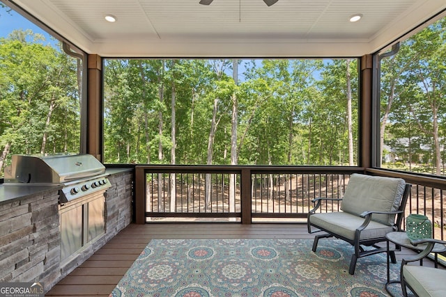 210 Birmingham Rd, Ball Ground, GA 30107 - sunroom / solarium with a ceiling fan and exterior kitchen