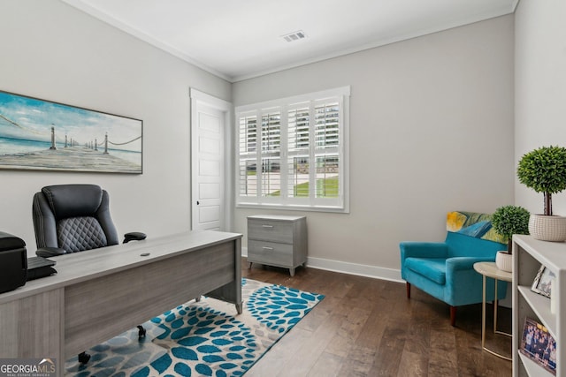 210 Birmingham Rd, Ball Ground, GA 30107 - office space with dark wood-style floors, baseboards, and ornamental molding