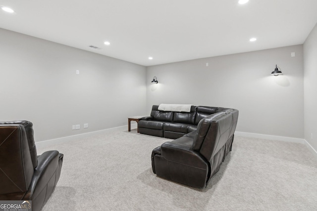 210 Birmingham Rd, Ball Ground, GA 30107 - home theater with recessed lighting, light colored carpet, and baseboards