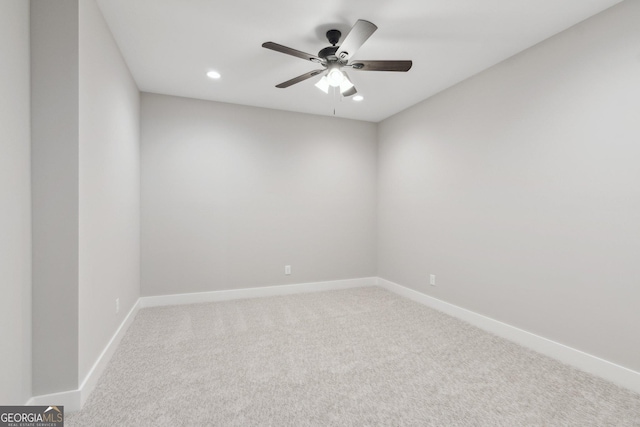 210 Birmingham Rd, Ball Ground, GA 30107 - spare room featuring carpet flooring, recessed lighting, baseboards, and a ceiling fan