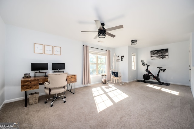 3537 Edenridge Ct, Buford, GA 30519 - carpeted home office featuring a ceiling fan and baseboards
