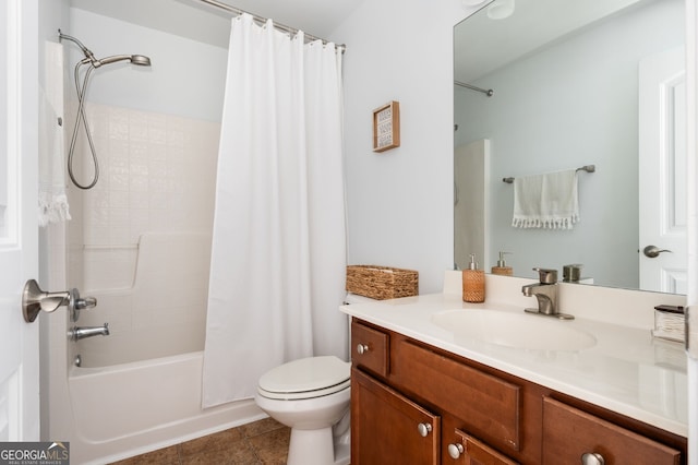3537 Edenridge Ct, Buford, GA 30519 - full bathroom featuring vanity, shower / bath combination with curtain, toilet, and tile patterned floors