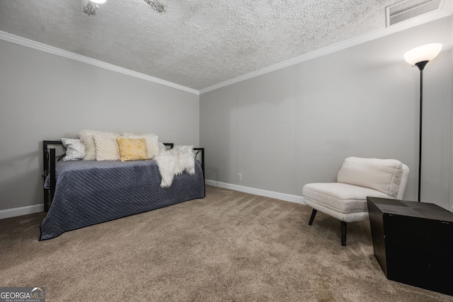 290 Dania Dr, Alpharetta, GA 30009 - bedroom featuring a textured ceiling, carpet, baseboards, and crown molding