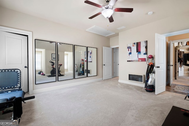 2470 Anderson Estates Ct, Marietta, GA 30064 - exercise room with carpet, ceiling fan, and baseboards