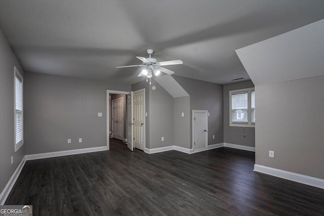 217 Huntington Shoals Dr, Athens, GA 30606 - additional living space featuring ceiling fan, dark wood-style floors, and baseboards