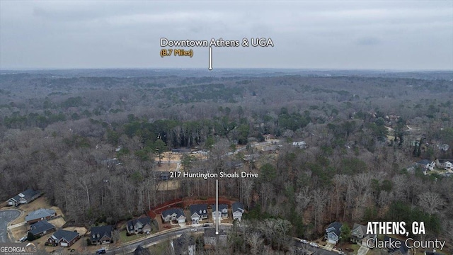 217 Huntington Shoals Dr, Athens, GA 30606 - aerial overview of property's location featuring a heavily wooded area