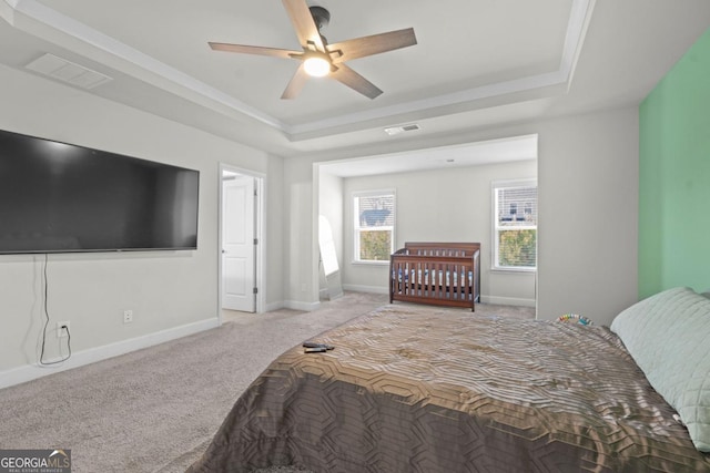 55 Clubhouse Way, Acworth, GA 30101 - bedroom featuring a tray ceiling, carpet floors, and a ceiling fan